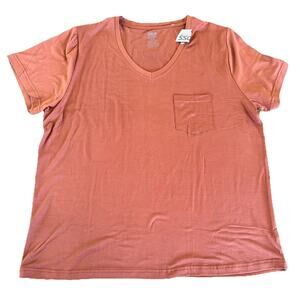 Level Up Women’s Brown T-Shirt Top Size 2X Stretch Short Sleeve V-Neck NWT FLAW